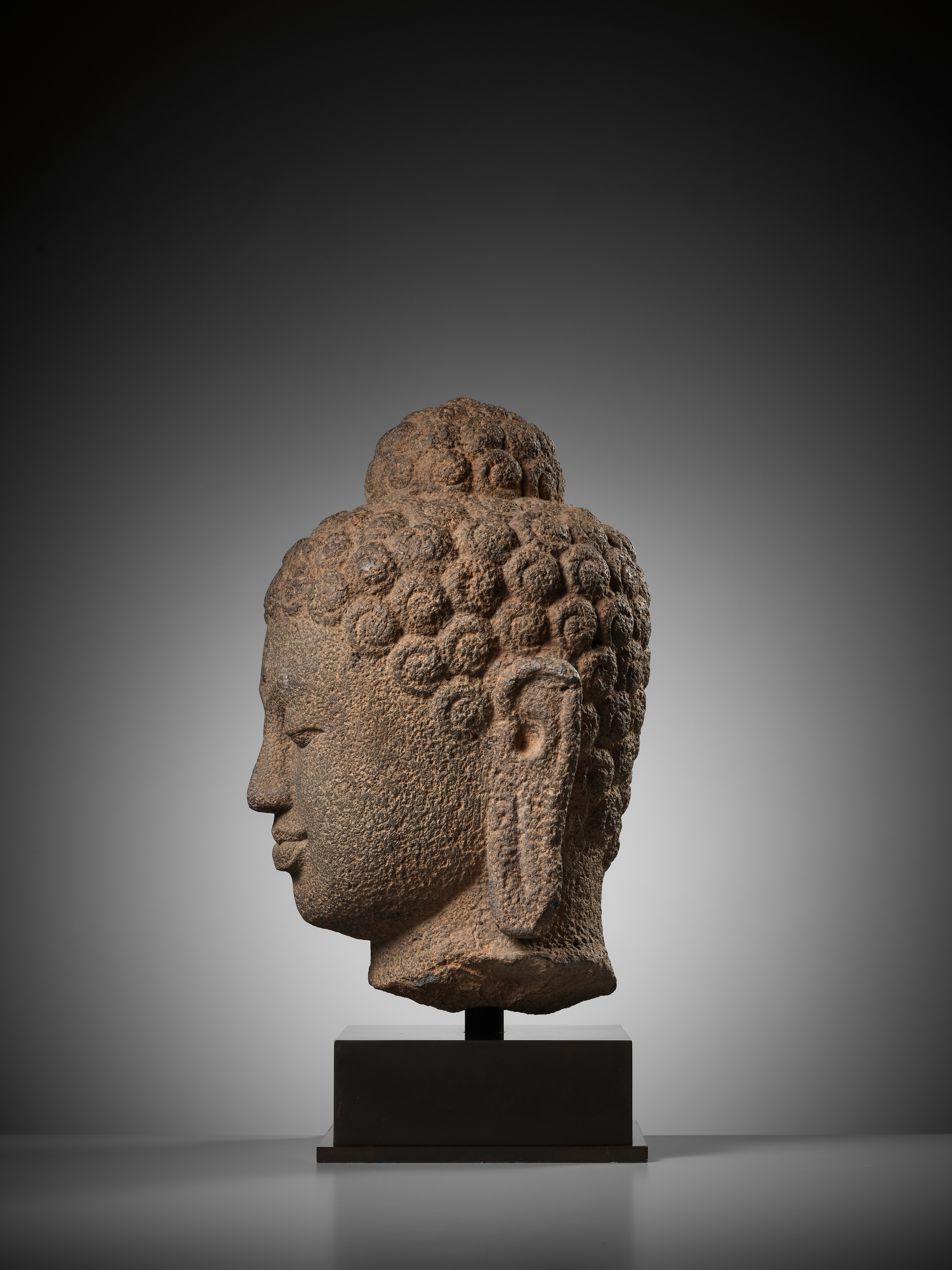 A LARGE ANDESITE HEAD OF BUDDHA, INDONESIA, CENTRAL JAVA, 9TH CENTURY - Image 9 of 10