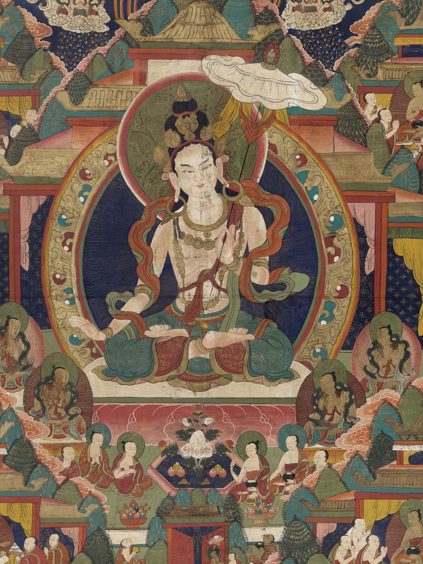 A LARGE THANGKA OF SITATAPATRA, 18TH-19TH CENTURY - Image 3 of 8