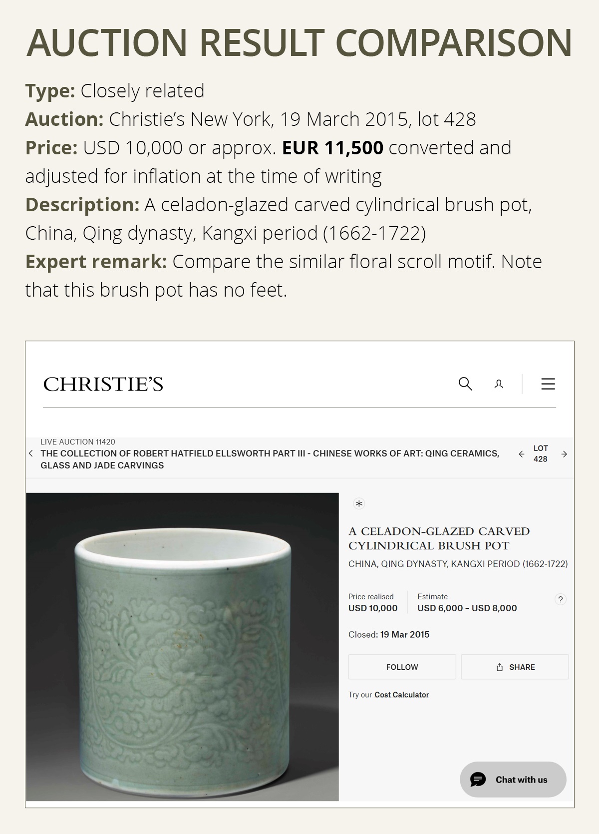 A CELADON GLAZED BRUSHPOT, BITONG, FIRST HALF OF THE QING DYNASTY - Image 4 of 10