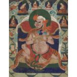 A LARGE THANGKA OF A WRATHFUL DEITY, REBGONG, 18TH-19TH CENTURY