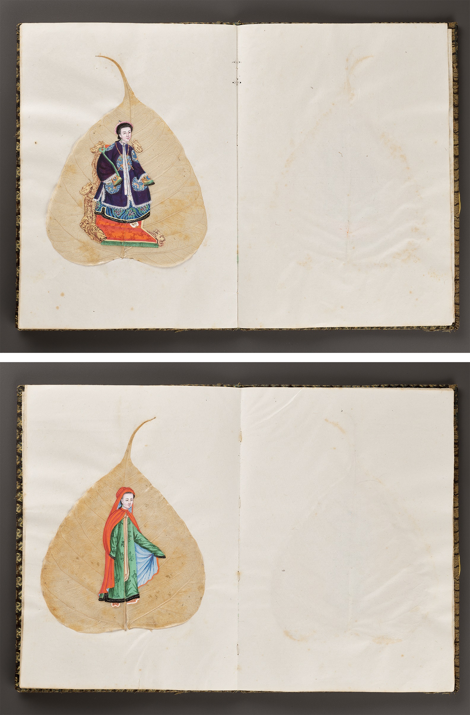 A RARE ALBUM OF TWELVE BODHI LEAF PAINTINGS, 19TH CENTURY - Image 9 of 17