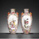 A PAIR OF FAMILLE ROSE 'MILLEFLEUR' VASES, LATE QING TO REPUBLIC