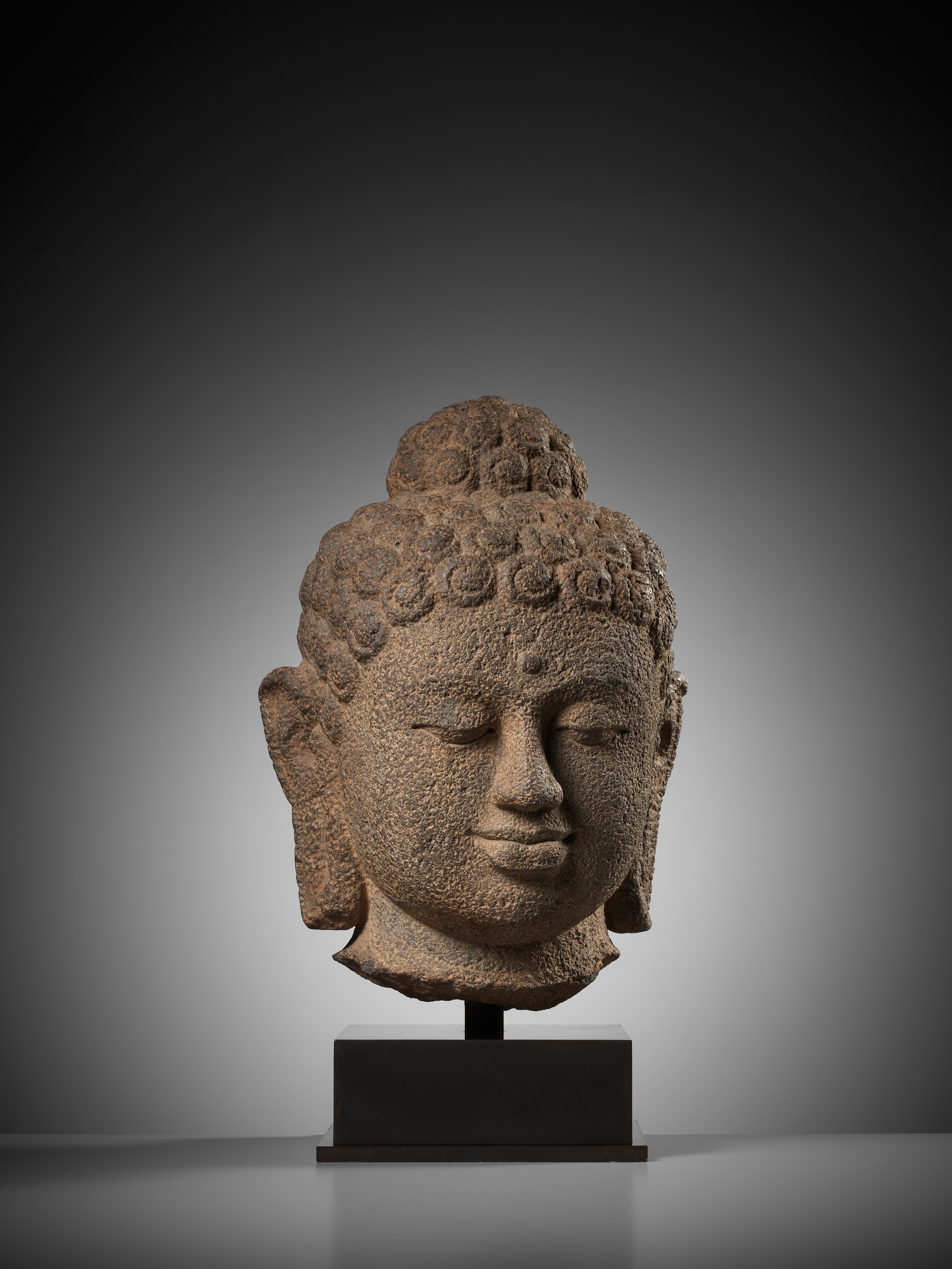 A LARGE ANDESITE HEAD OF BUDDHA, INDONESIA, CENTRAL JAVA, 9TH CENTURY - Image 3 of 10