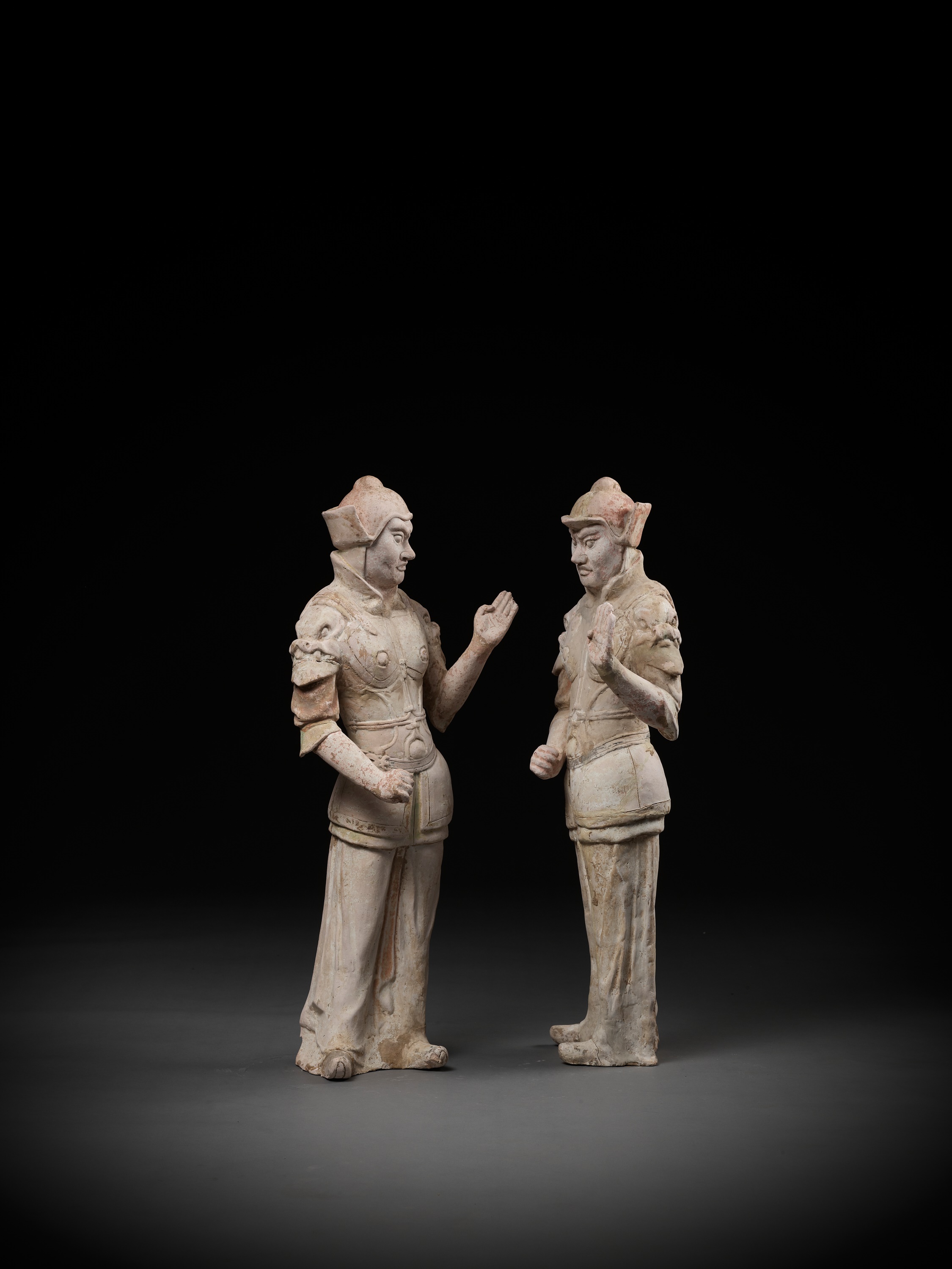 A PAIR OF LARGE POTTERY GUARDIAN FIGURES, WUSHIYONG, TANG DYNASTY - Image 10 of 12