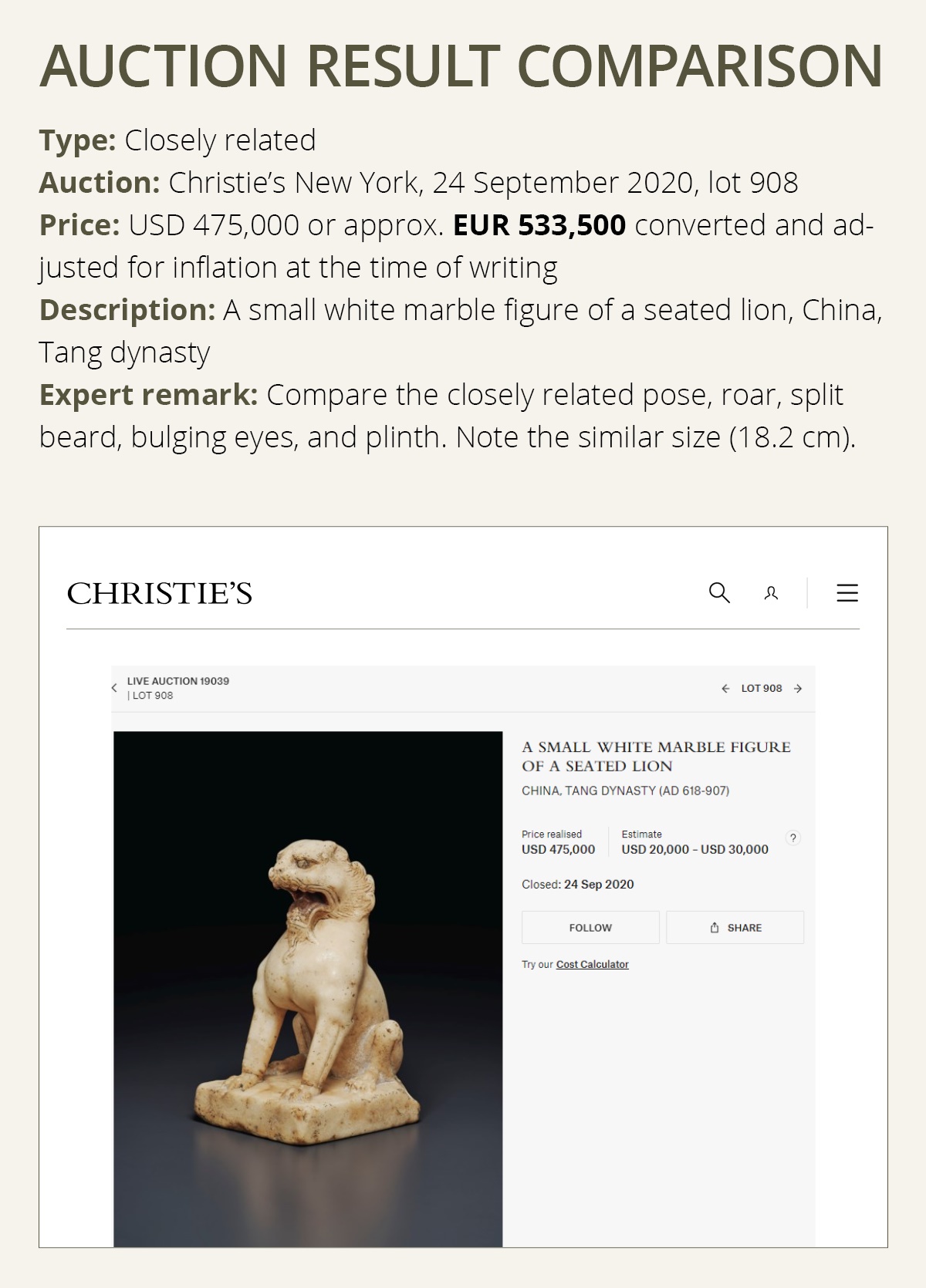 A SMALL WHITE MARBLE FIGURE OF A LION, TANG DYNASTY - Image 8 of 17