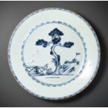 A LARGE BLUE AND WHITE 'PINE AND LINGZHI' DISH, 18TH CENTURY