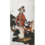 A REVERSE-GLASS MIRROR PAINTING OF A NOBLE LADY WITH DEER, CANTON SCHOOL, QING DYNASTY