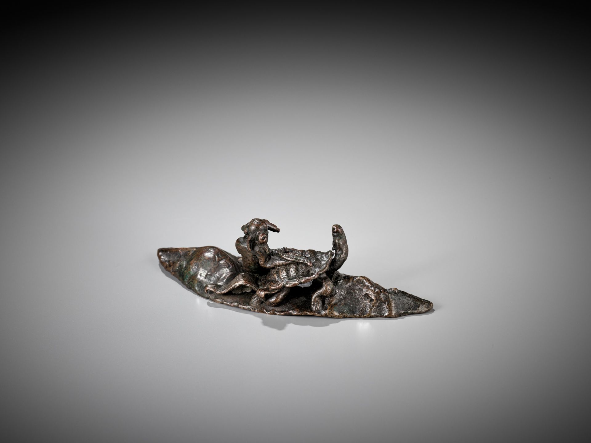 A BRONZE 'IMMORTAL AND BLACK TORTOISE' WEIGHT, MING DYNASTY - Image 11 of 13