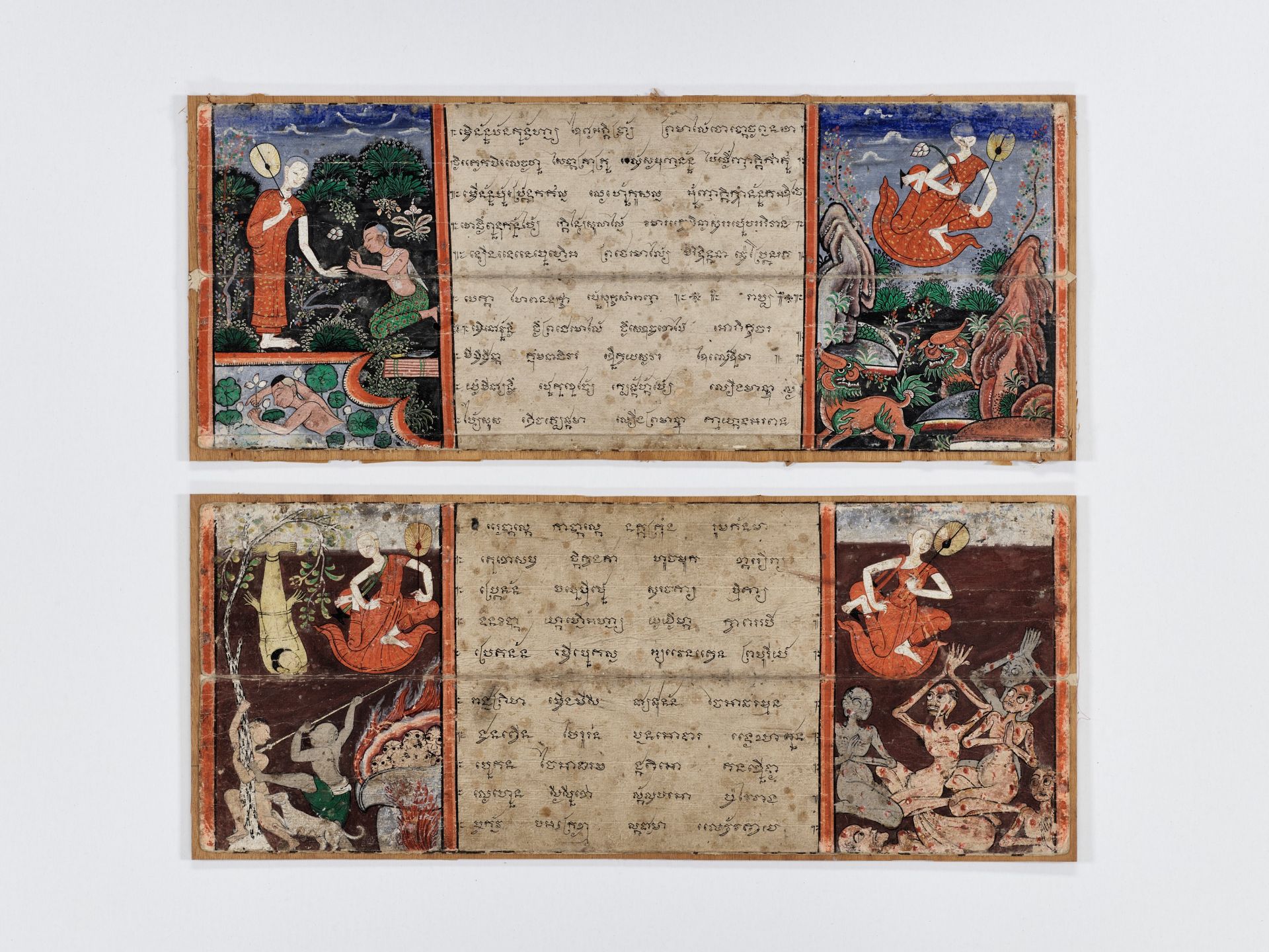 TWO ILLUSTRATED 'PHRA MALAI' MANUSCRIPT LEAVES, 19TH CENTURY