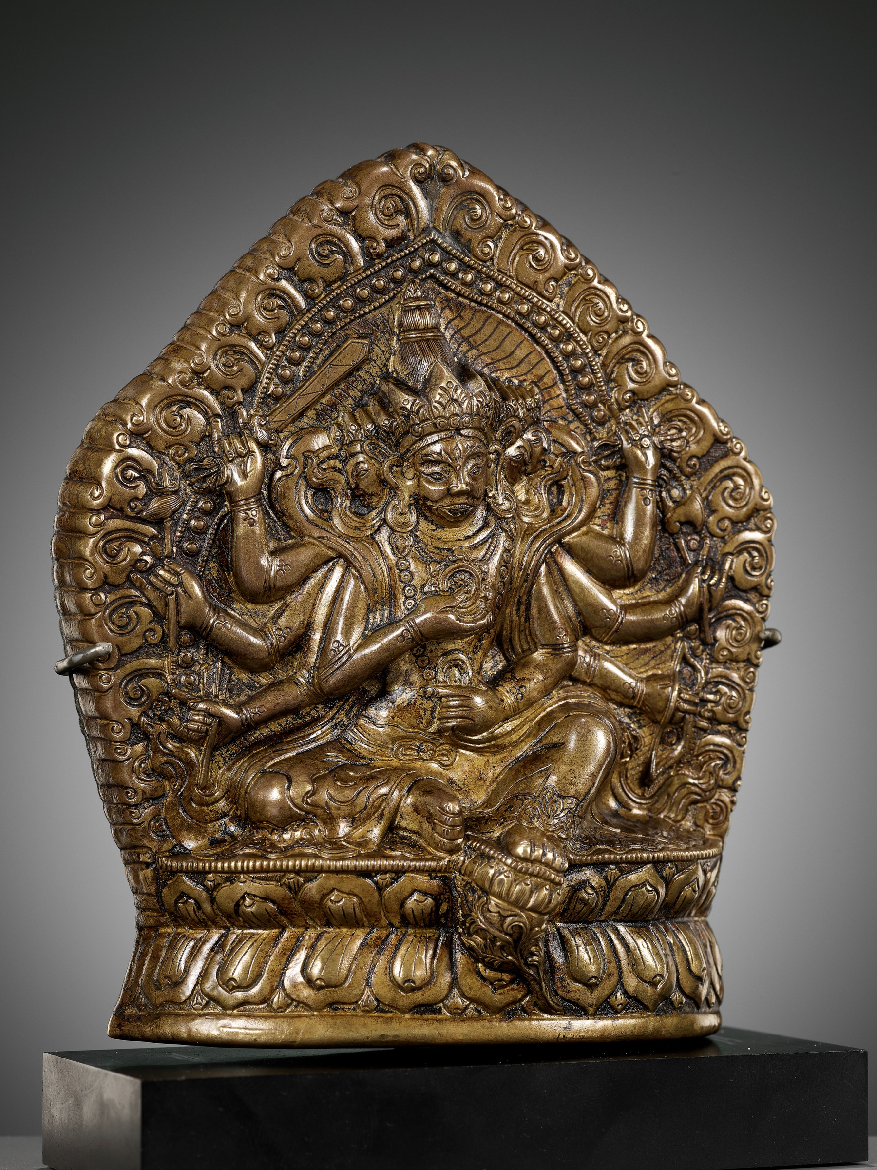 A COPPER ALLOY REPOUSSE PLAQUE OF A 'PANCHA RAKSHA' PROTECTOR GODDESS