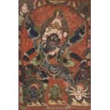 A VERY LARGE THANGKA OF A HERUKA AND CONSORT, TIBET, 18TH-19TH CENTURY