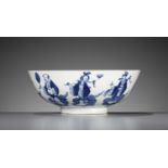 A BLUE AND WHITE 'EIGHT IMMORTALS' BOWL, 18TH CENTURY