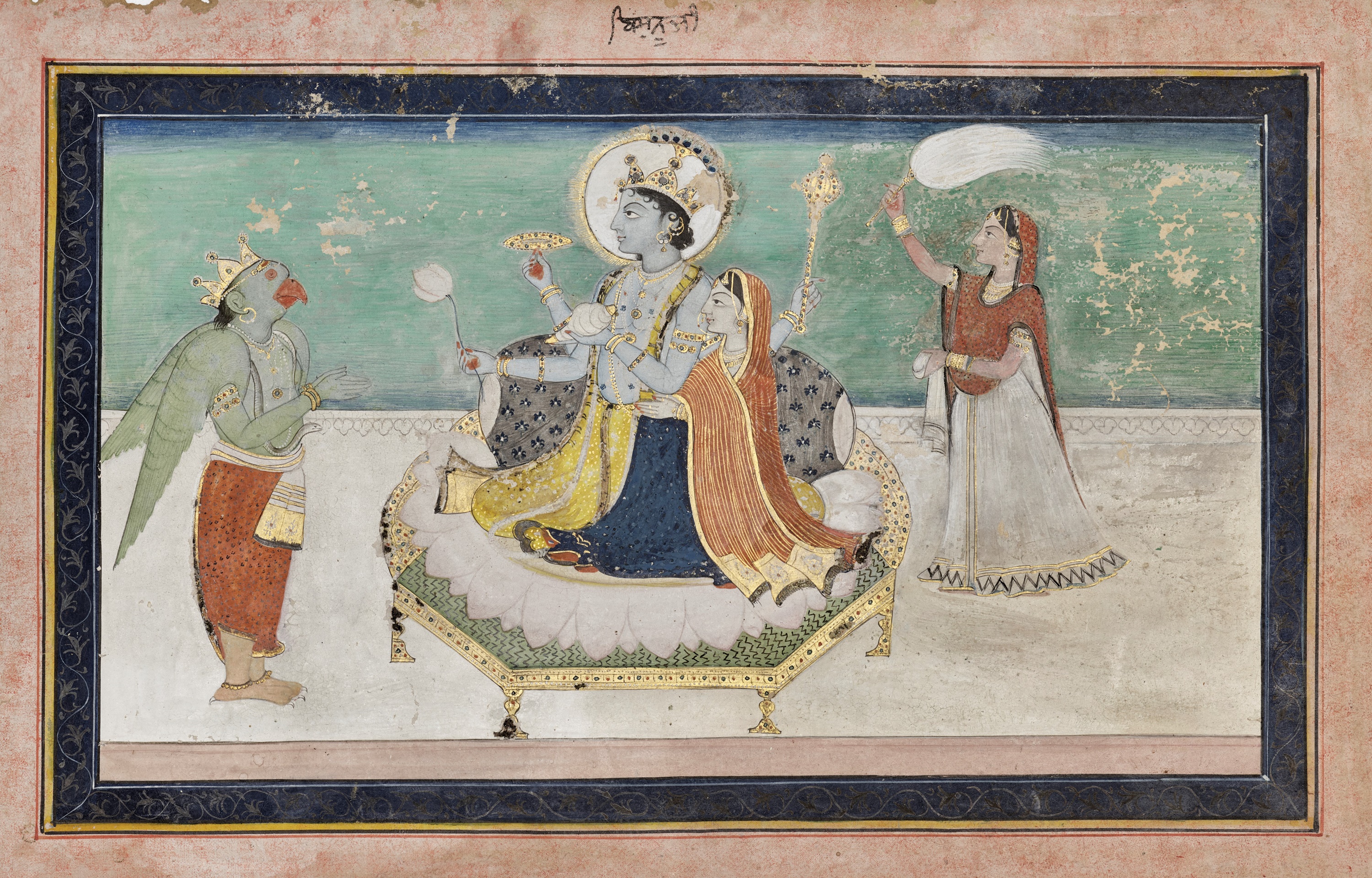 AN INDIAN MINIATURE PAINTING OF VISHNU AND HIS CONSORT