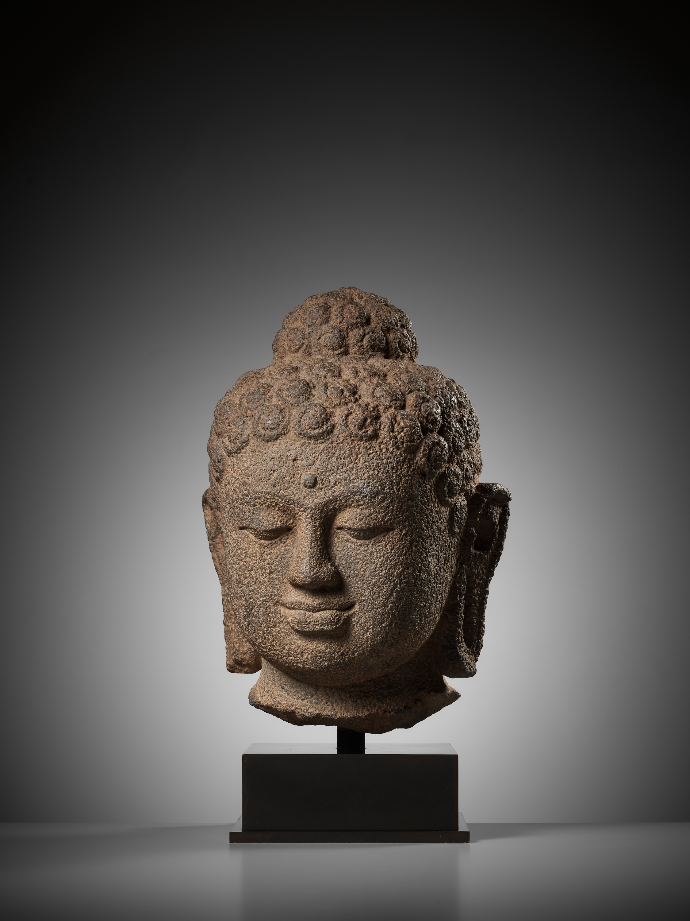 A LARGE ANDESITE HEAD OF BUDDHA, INDONESIA, CENTRAL JAVA, 9TH CENTURY - Image 7 of 10