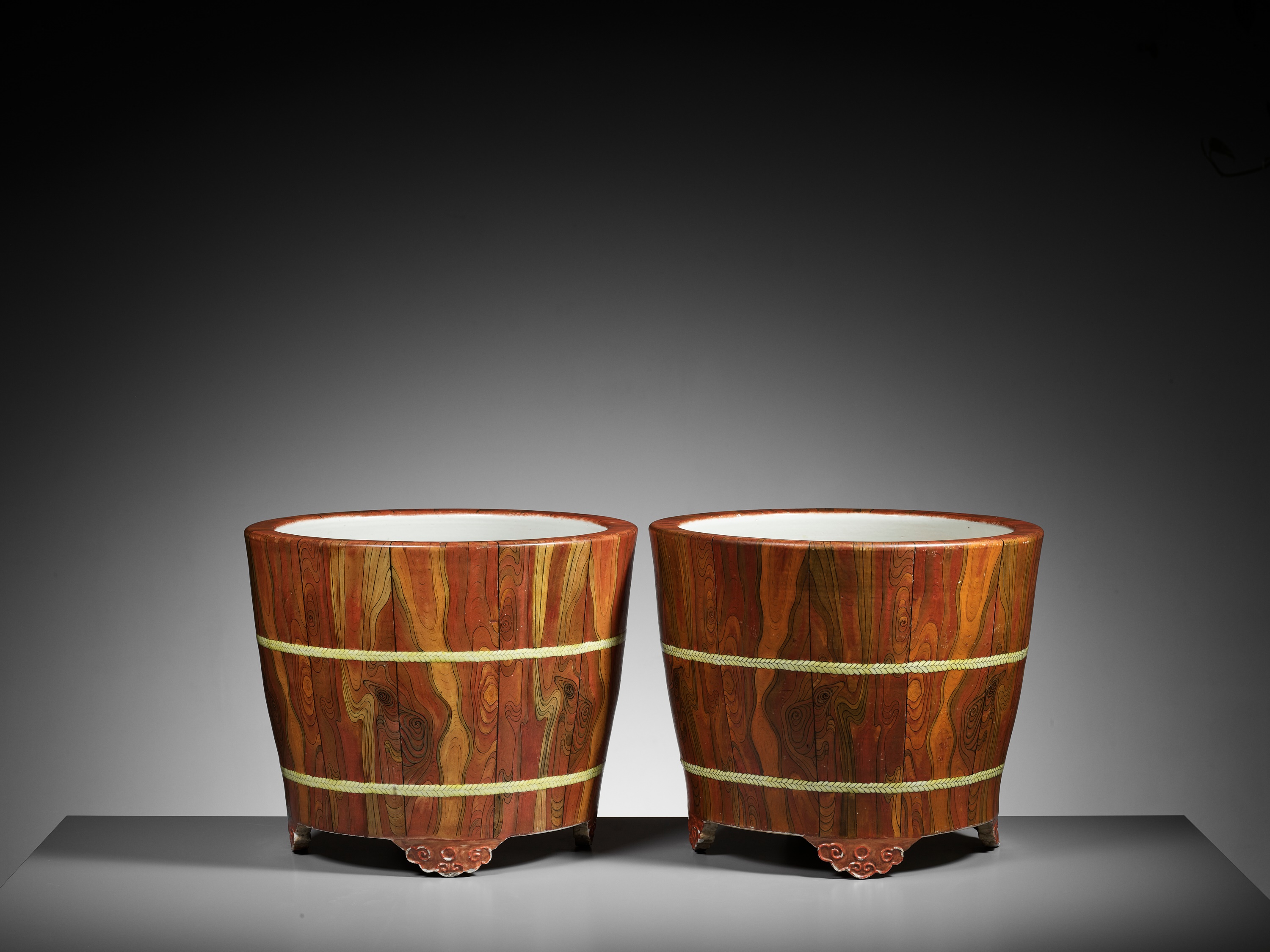 A PAIR LARGE 'FAUX-BOIS' JARDINIERES, QIANLONG MARKS AND PROBABLY OF THE PERIOD (circa 1736-1795) - Image 13 of 22