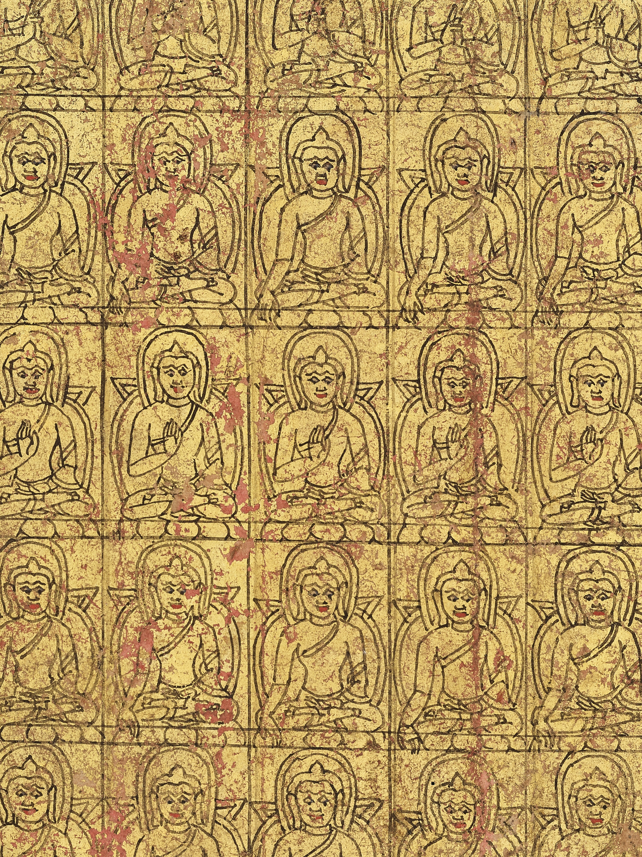 A PAINTED 'HUNDRED BUDDHAS' MANUSCRIPT FRONT PAGE - Image 6 of 8