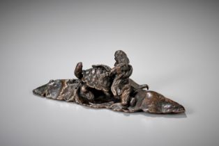 A BRONZE 'IMMORTAL AND BLACK TORTOISE' WEIGHT, MING DYNASTY