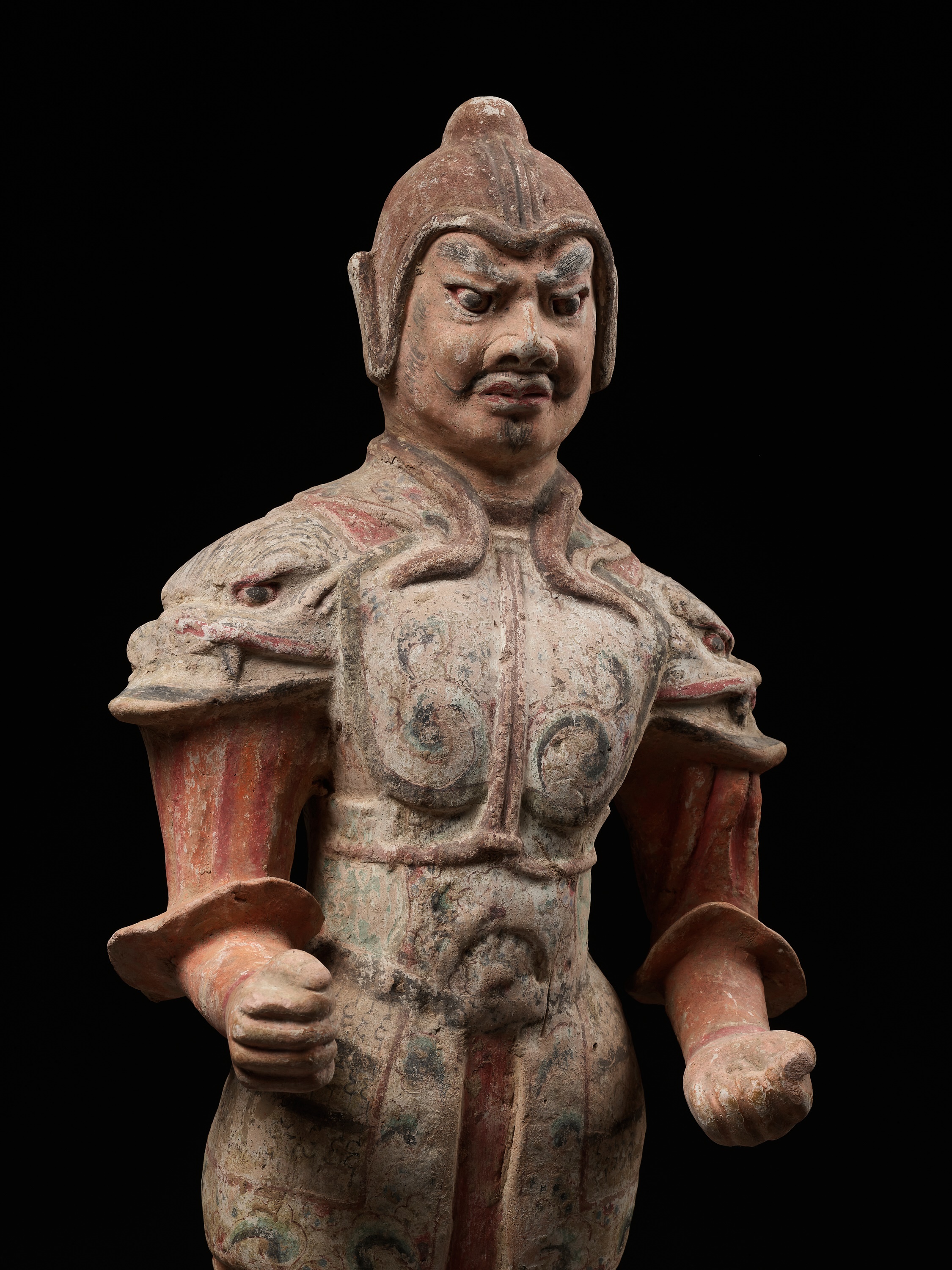 A MASSIVE PAINTED POTTERY FIGURE OF A LOKAPALA, TANG DYNASTY - Image 10 of 11