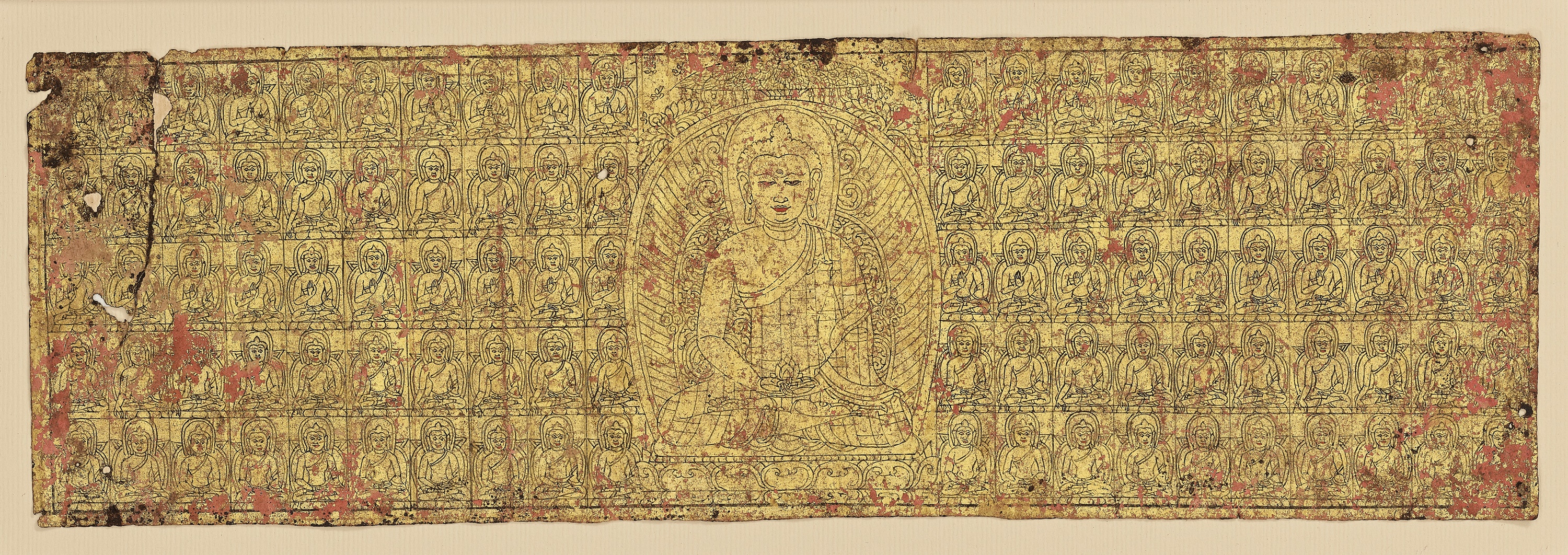 A PAINTED 'HUNDRED BUDDHAS' MANUSCRIPT FRONT PAGE