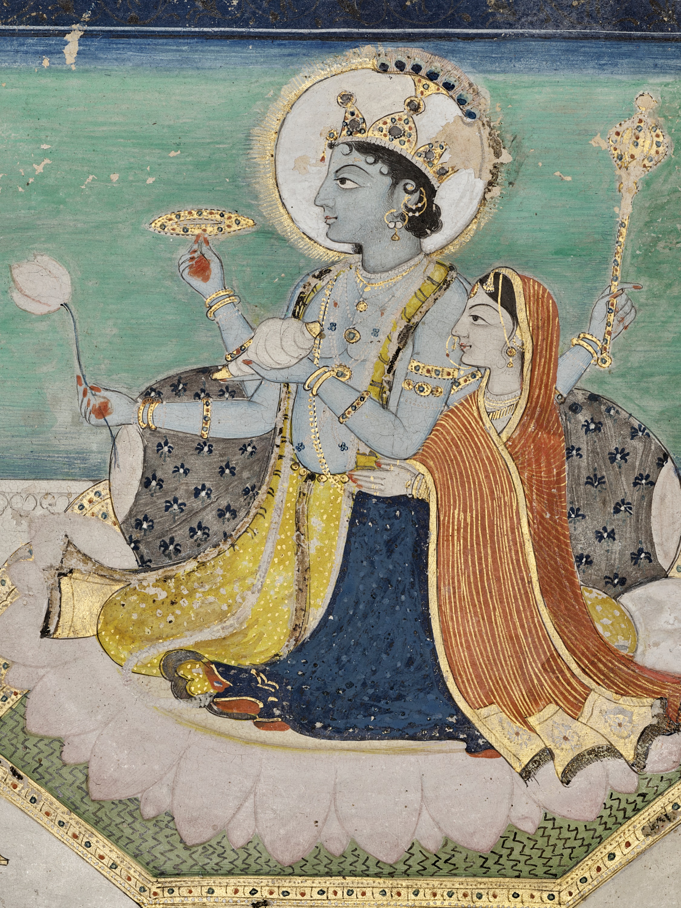 AN INDIAN MINIATURE PAINTING OF VISHNU AND HIS CONSORT - Image 2 of 7