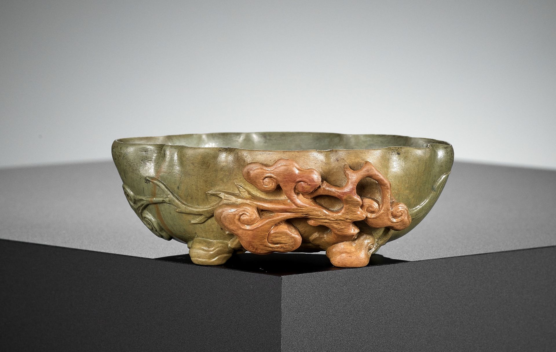 A DUAN STONE 'BAT AND LINGZHI' WASHER, QING DYNASTY