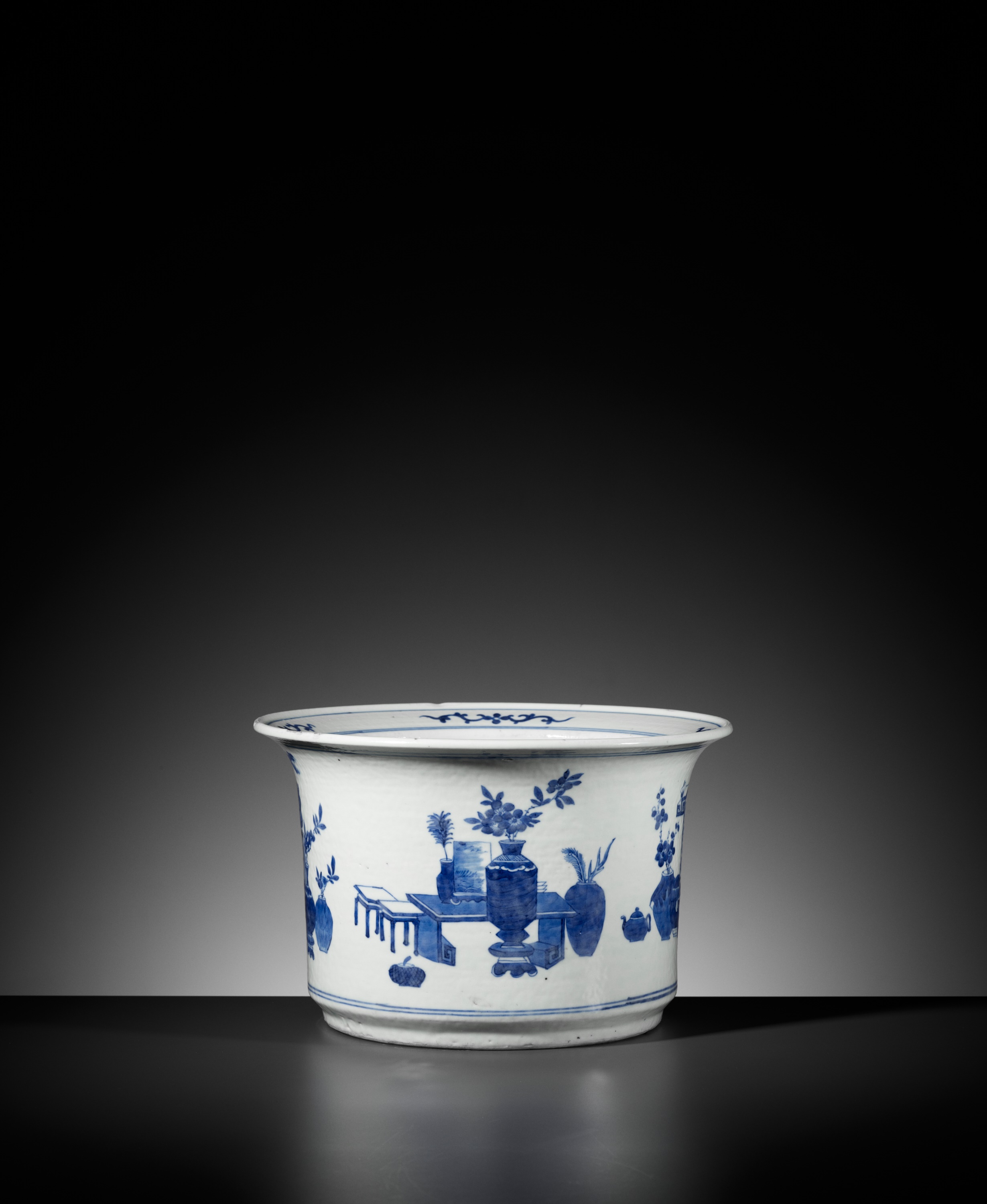 A BLUE AND WHITE 'HUNDRED TREASURES' JARDINIERE, QING DYNASTY - Image 2 of 7