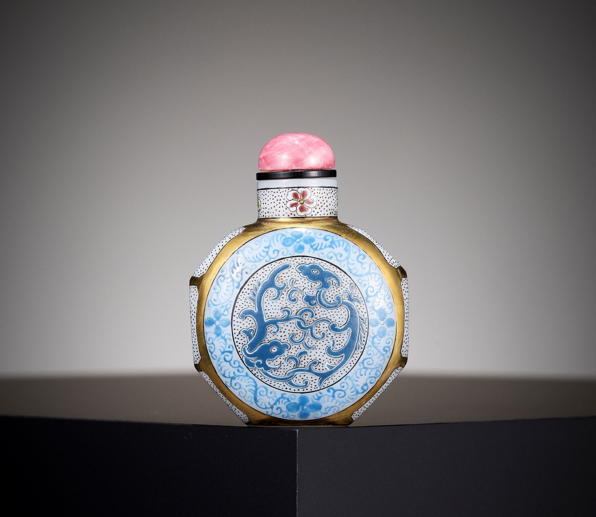 A GILT AND ENAMELED GLASS 'CHILONG' SNUFF BOTTLE, REPUBLIC PERIOD
