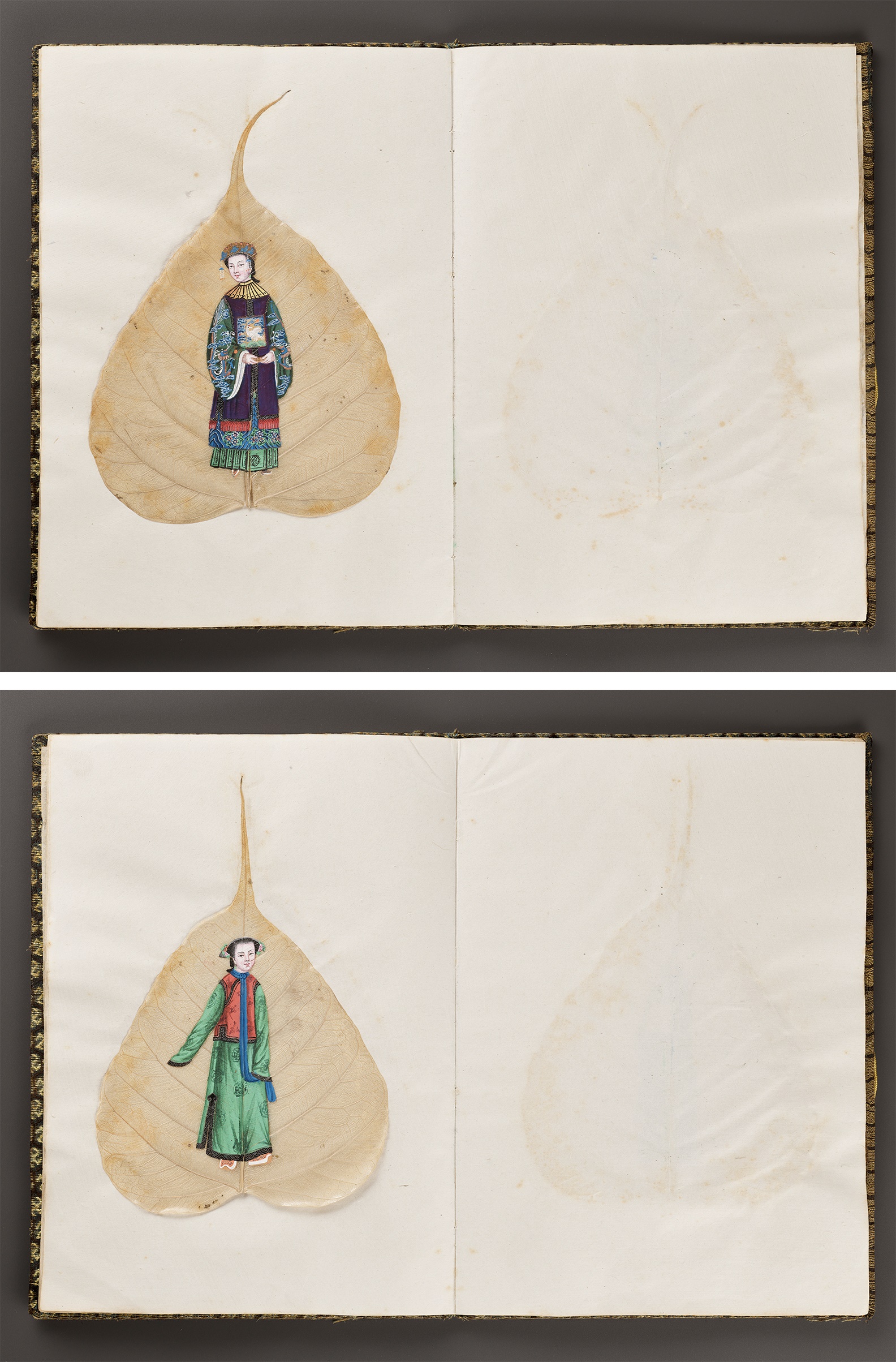A RARE ALBUM OF TWELVE BODHI LEAF PAINTINGS, 19TH CENTURY - Image 12 of 17
