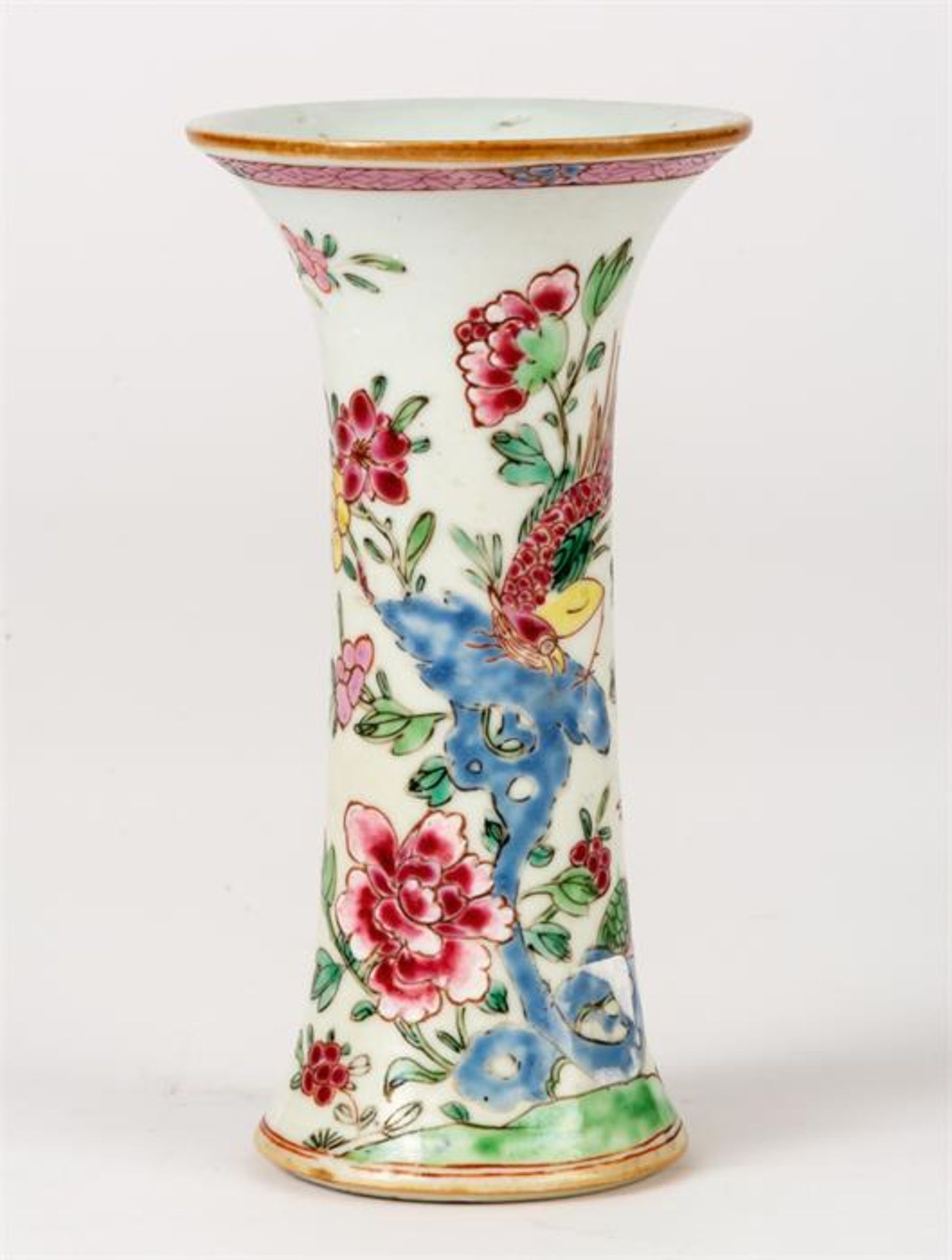 KLEINE FAMILLE ROSE VASE MIT BLUMEN UND VÖGELN