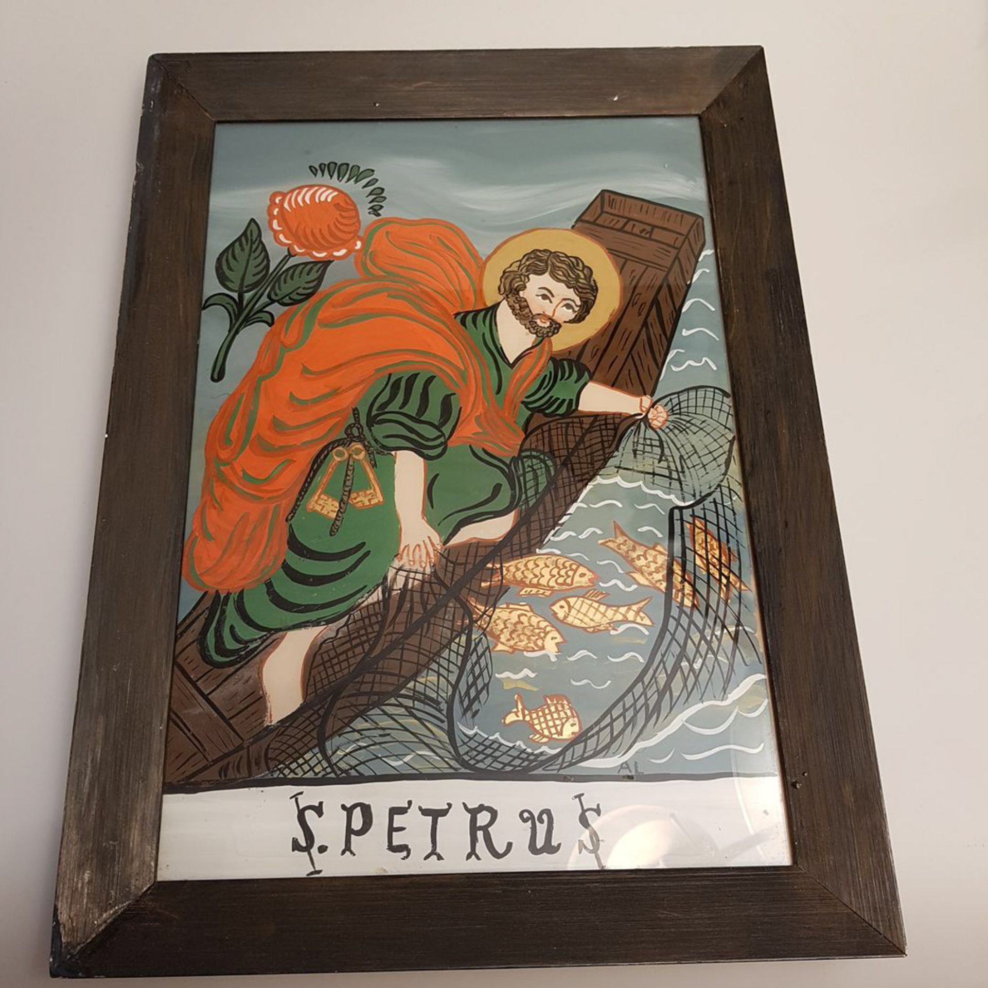 Hinterglasmalerei, "S Petrus", Grösse: 26 x 36 cm