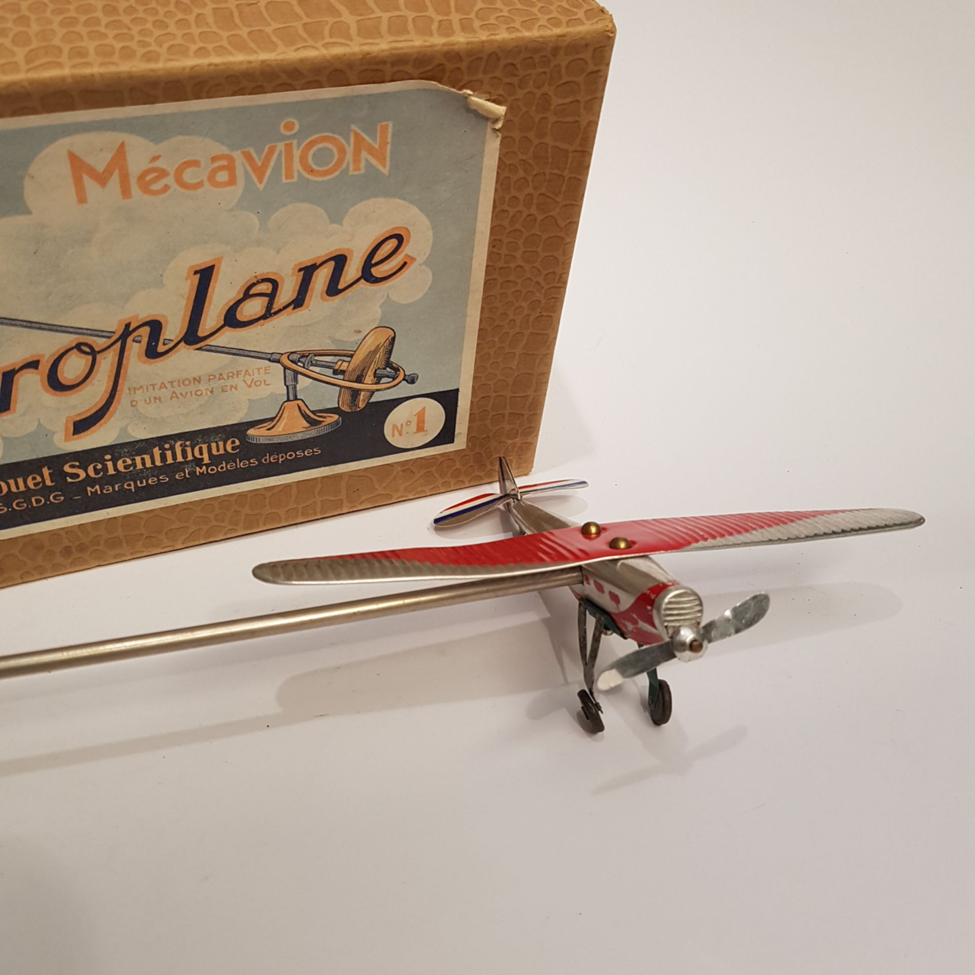 Flugzeug, "Gyroplane", Originalschachtel, 31,5 x 17 cm, seltenes Sammlerobjekt, funktioniert - Bild 2 aus 4