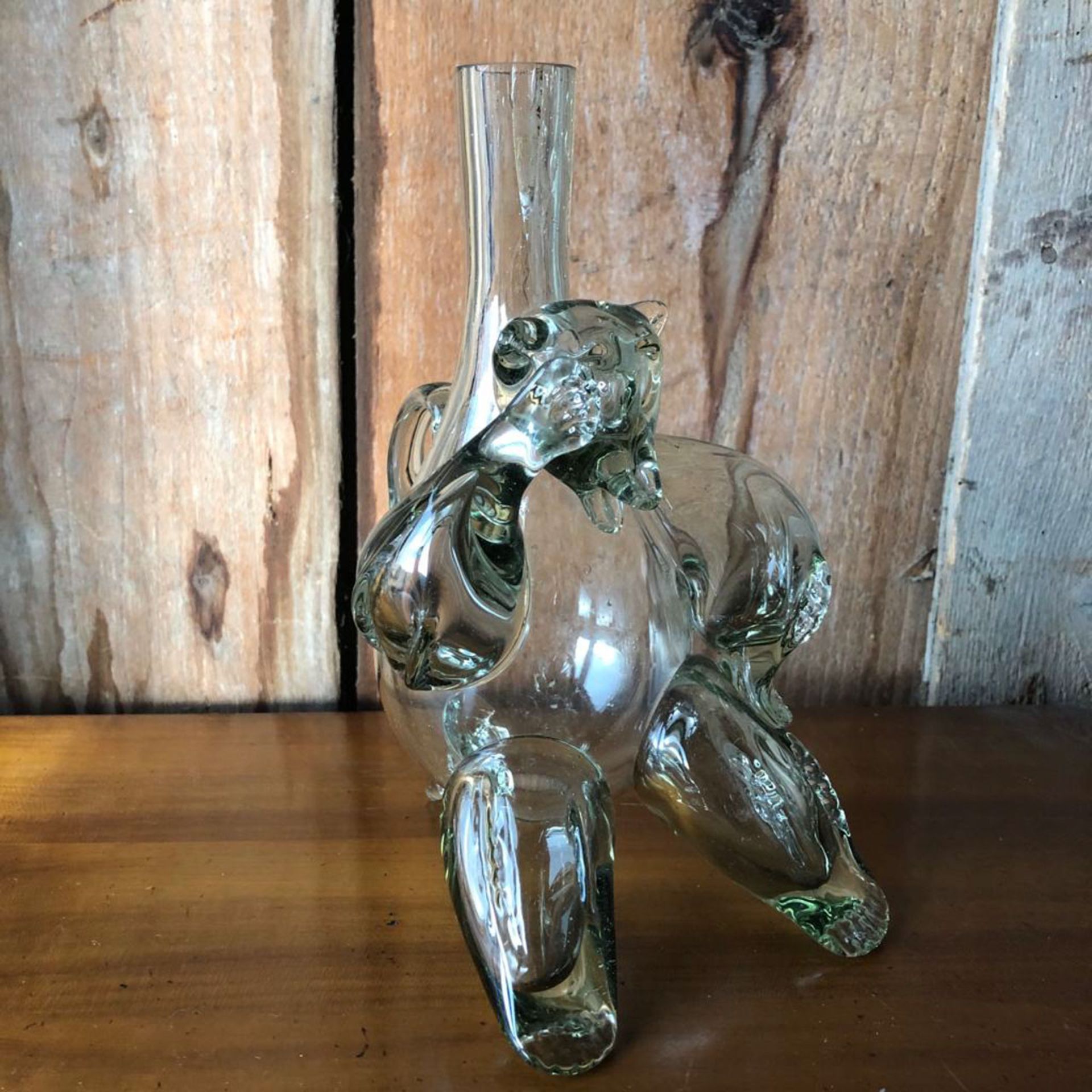 Glasflasche, Bärmotiv, uralt, mundgeblasen, H: 21 cm - Bild 2 aus 4