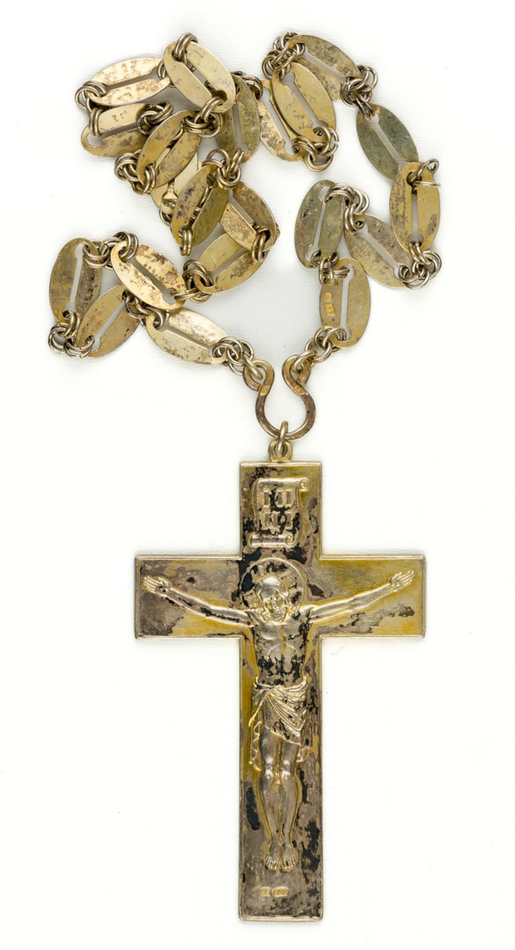 SILBERNES PRIESTERKREUZ IN DER VERSION DER REGIERUNGSZEIT VON PAUL I. MIT SILBERNER KETTE