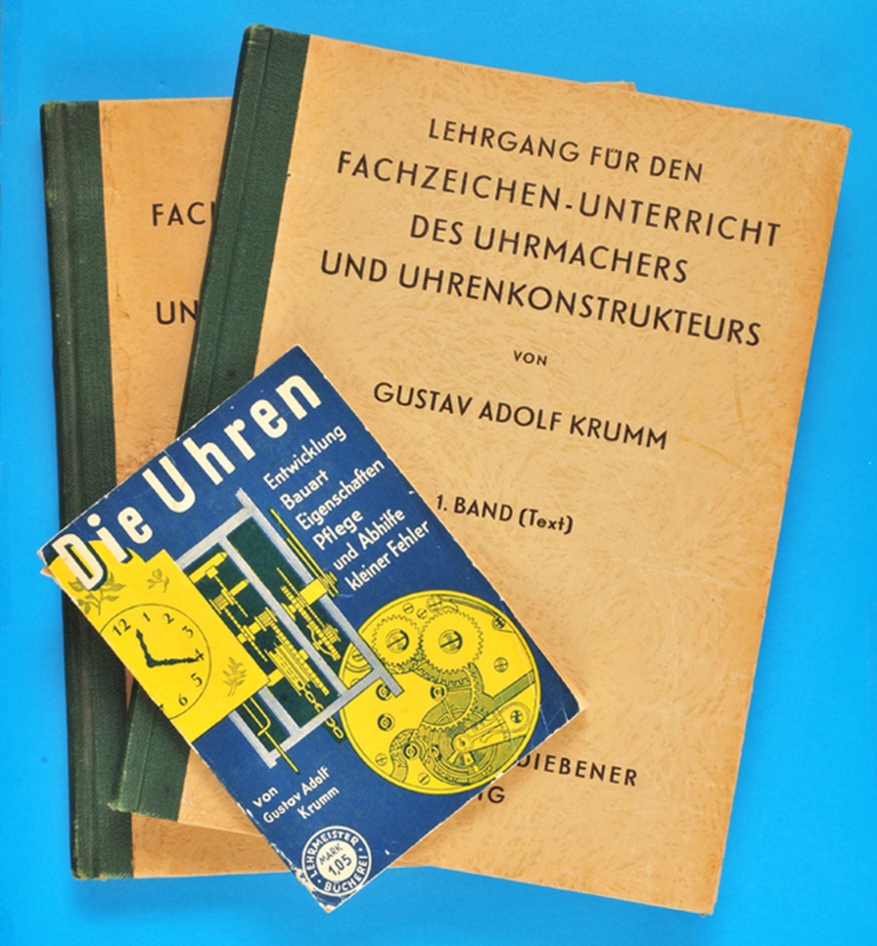 Gustav Adolf Krumm, 2 Bände Lehrgang für den Fachzeichen-Unterreicht des Uhrmachers und Uhrenkonstru