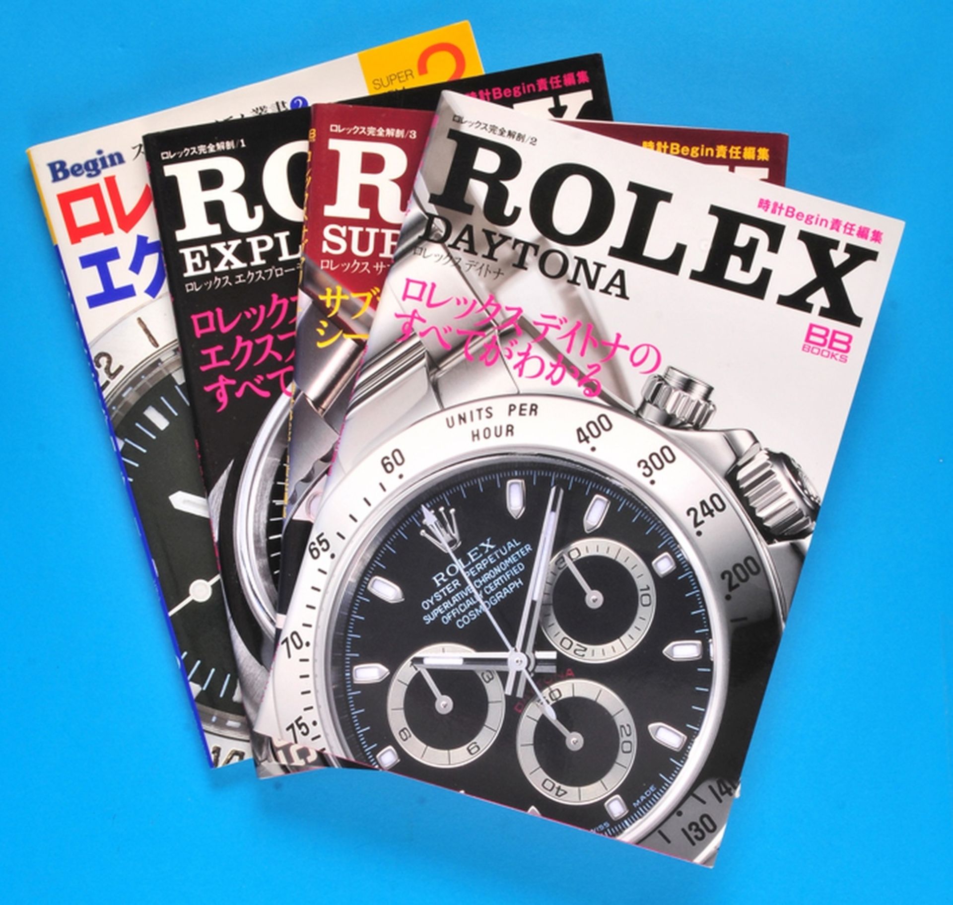 Begin, BB Books, 4 Japanische Bücher über Rolex- Armbanduhren, japanisch/ englisch, viele Farb- und 