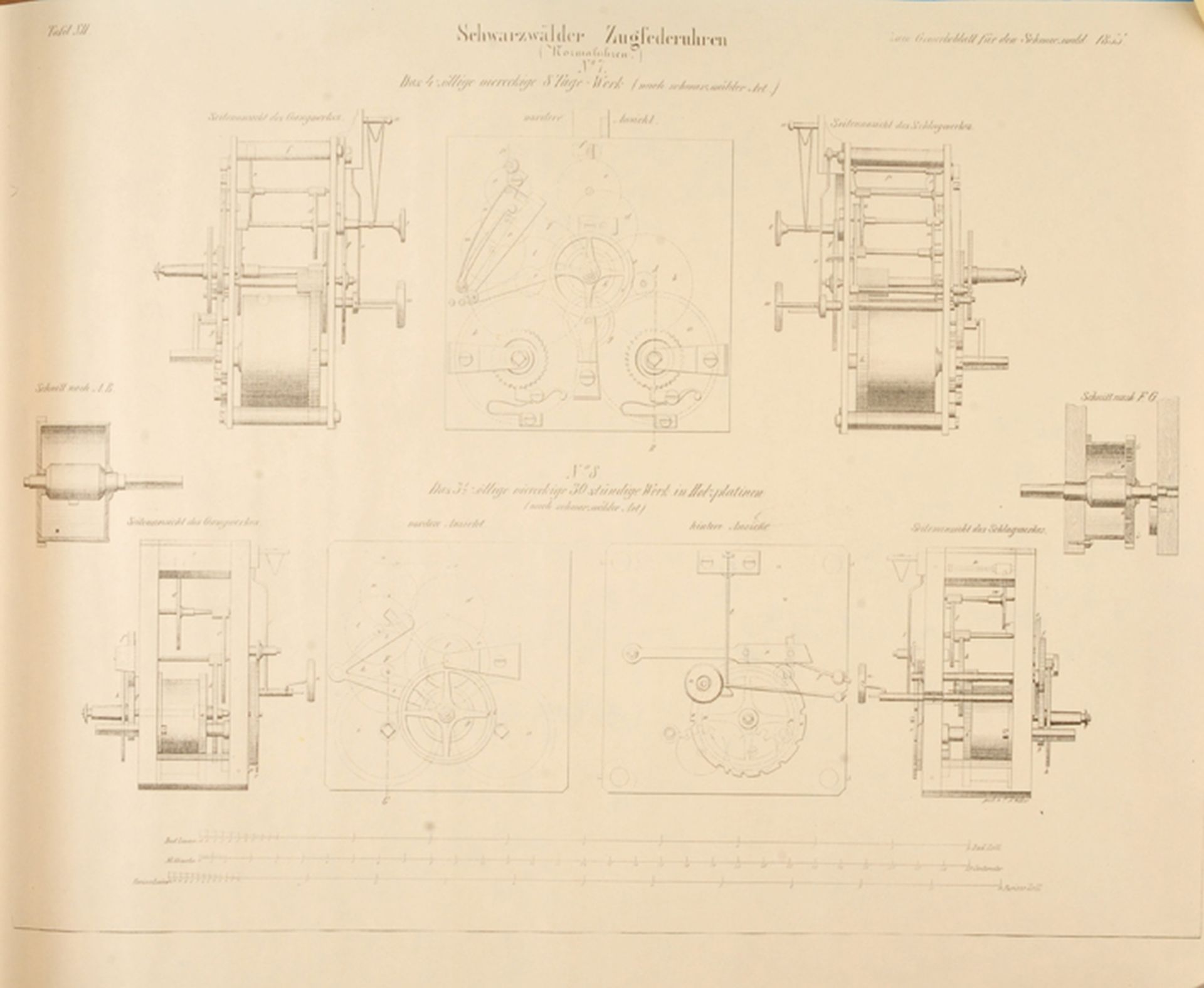 2 großformatige Drucke aus „Zum Gewerbeblatt für den Schwarzwald 1855“, Tafel XI, Schwarzwälder Zugf - Bild 2 aus 2