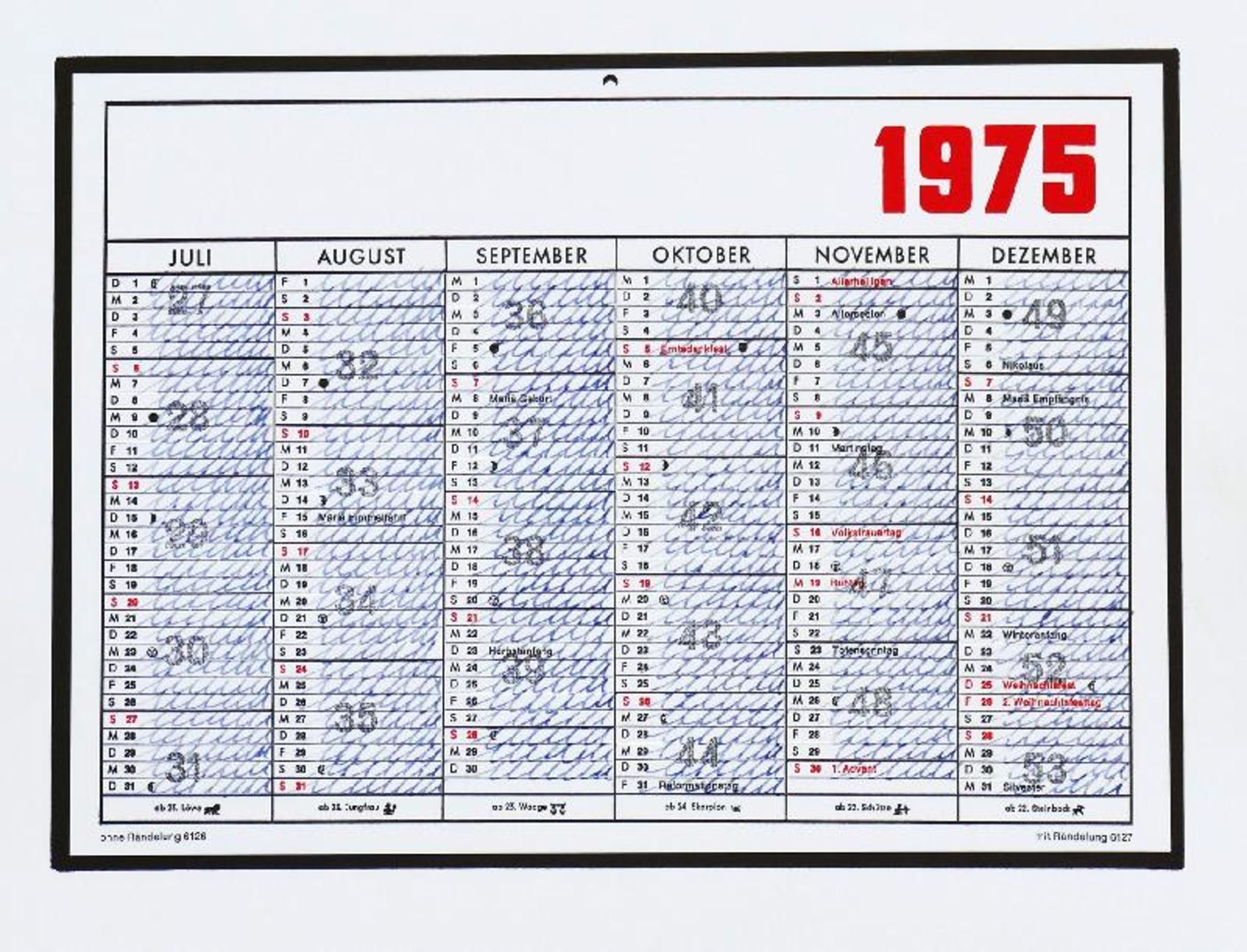 Darboven, Hanne - Konvolut von zwei Kalenderblättern 1975 - Bild 2 aus 2