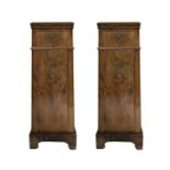 Pair of bedside tables in briar walnut, truncated pyramid, Early 19th century, Sicily