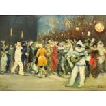 Painter of the twentieth century, Venetian masquerade party with Pulcinella in the foreground, 20th