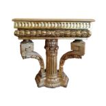 Column console in gilded wood with leaf, with marble on the top, Early 19th century, Empire