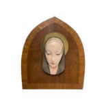 Launeck, G. (XX secolo) - Bedside table with Madonna's face in polychrome plaster, Cm 41x36