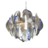 Suspension lamp, with oval colored glass plates in the shape of a pine cone