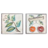 De Simone - Pair of majolica tiles depicting cherries and a pea plant, 60's