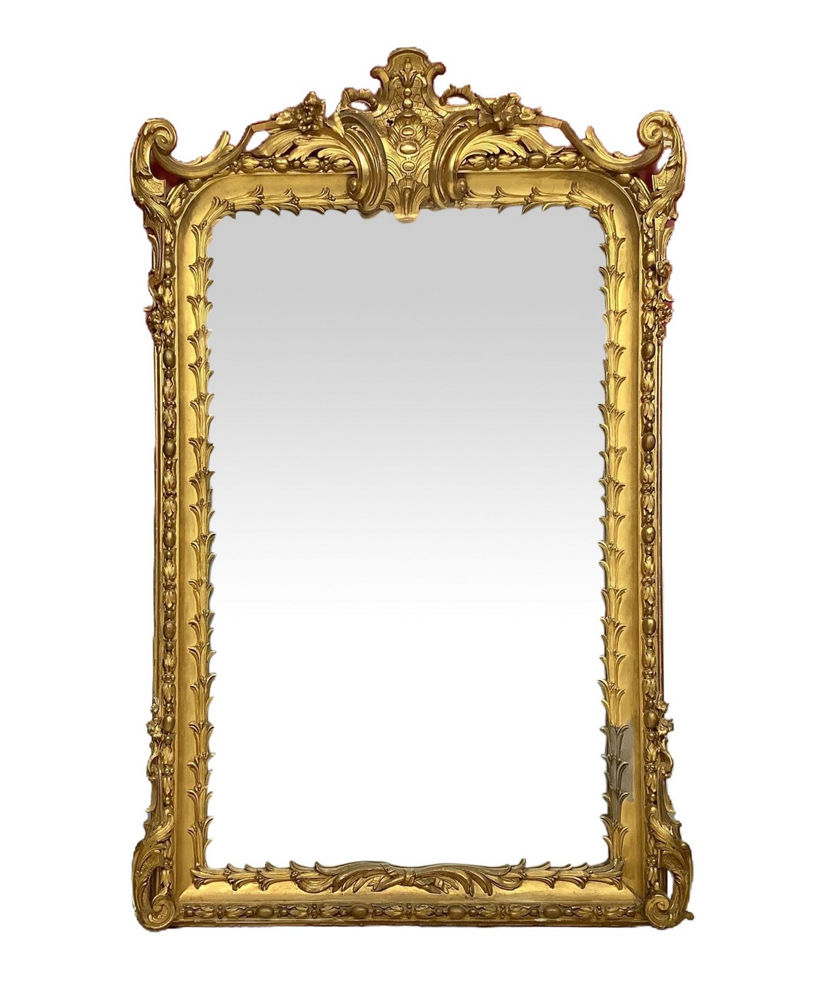 Mirror in gilded wood with leaf, First half of the 19th century