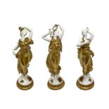 Capodimonte - N.3 Figurines in white and gilded porcelain depicting dancing women