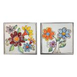 De Simone - Pair of majolica tiles depicting colorful flowers, 60's