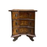 Walnut three-drawer bedside table