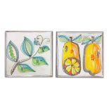De Simone - Pair of majolica tiles depicting a citrus fruit and a pea plant, 60's
