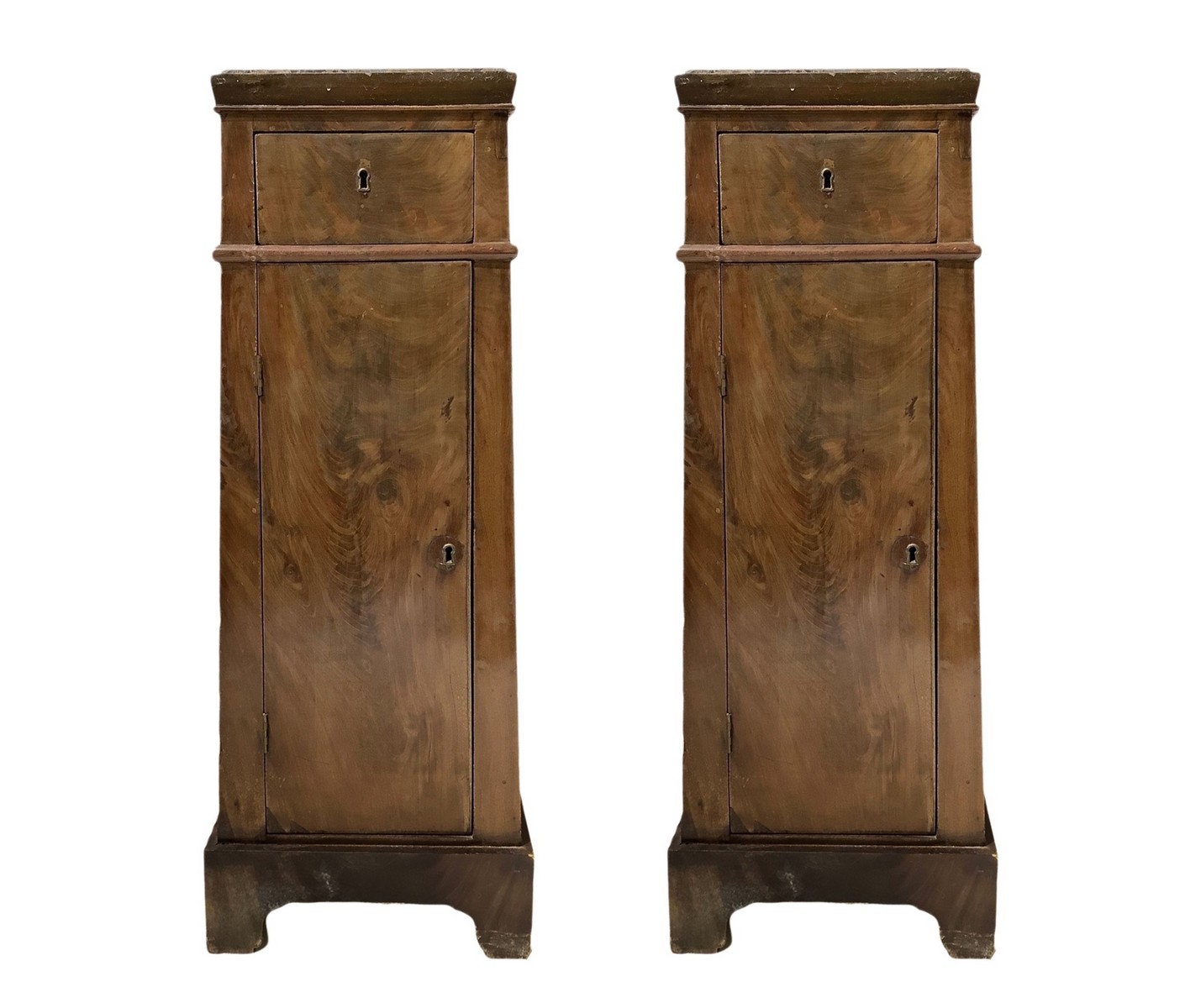 Pair of bedside tables in briar walnut, truncated pyramid, Early 19th century, Sicily - Image 2 of 5