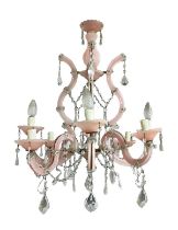 Murano glass chandelier, pink color, 8 lights, 20th century